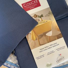 Round cotton  and Teflon tablecloth "Coucke" uni blue Cyclades