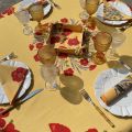 Round tablecloth in cotton "Poppies and Lavender" yellow