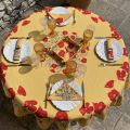 Coated cotton round tablecloth "Poppies and Lavender" yellow  by Tissus Toselli