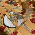 Rectangular provence cotton tablecloth "Poppies and Lavender" yellow from Tissus Toselli in Nice