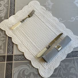 Rectangular table mats, Boutis fashion "Nadia" white, by Sud-Etoffe