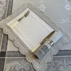 Rectangular table mats, Boutis fashion "Nadia" white and grey, by Sud-Etoffe