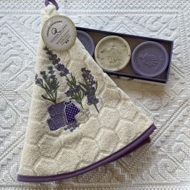 Embrodery round hand towel "Lavande" off-white