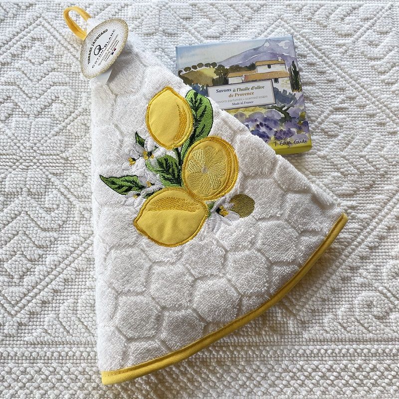 Embrodery round hand towel "Lemons" yellow