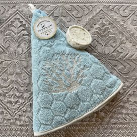 Embrodery round hand towel "Corail" pale blue