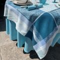 Round cotton  and Teflon tablecloth "Coucke" uni turquoise