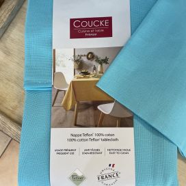 Nappe ronde unie coton et Teflon "Coucke" turquoise
