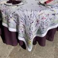 Round cotton  and Teflon tablecloth "Coucke" uni plum color