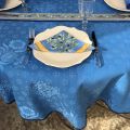 Rectangular jacquard tablecloth, cotton and polyester "Delft" blue