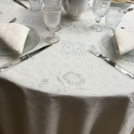 Rectangular jacquard tablecloth, cotton and polyester "Delft" Off-White