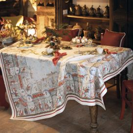 Tessitura Toscana Telerie, rectangular linen tablecloth "Shopping Christmas"