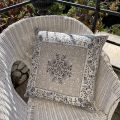 Provence Jacquard cushion cover "Aubrac" taupe and blue from Tissus Toselli in Nice