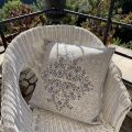 Provence Jacquard cushion cover "Aubrac" taupe and blue from Tissus Toselli in Nice