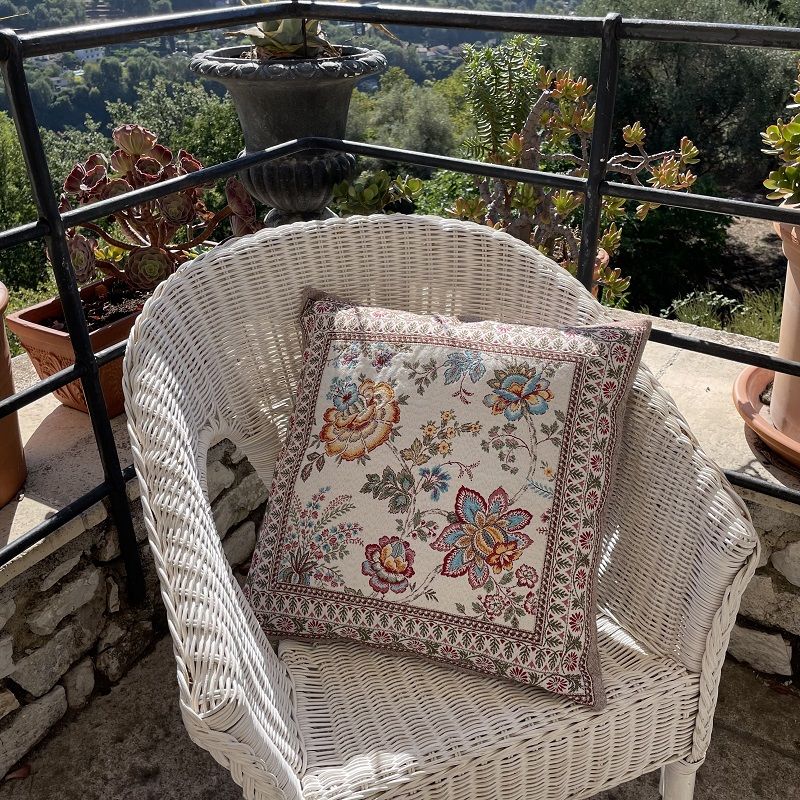 Provence Jacquard cushion cover "Grance" yellow and blue from Tissus Toselli in Nice