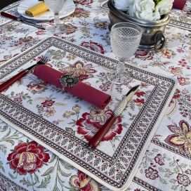 Provence Jacquard placemat "Garance" yellow and red color from Tissus Toselli in Nice