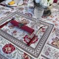 Square Jacquard tablecloth "Garance" yellow and red Tissus Toselli
