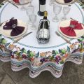 Round coatted cotton tablecloth "Grapes" from Tissus Toselli