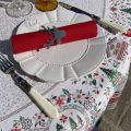 Nappe de fêtes ronde en coton enduit "Cervin" vert et rouge