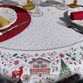 Christmas coated cotton round tablecloth "Cervin" green and red