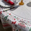Christmas coated cotton round tablecloth "Cervin" green and red