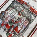 Torchon en lin "Christmas market" bordure rouge Tessitura Toscana Telerie