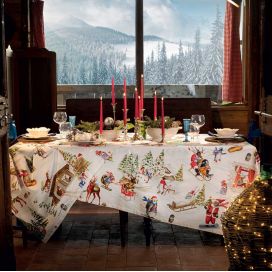 Tessitura Toscana Telerie, nappe rectangulaire en coton "Snowy Christmas"