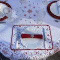 Nappe de fêtes rectangulaire placée en coton "Cervin" grise et rouge