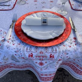 Centred rectangular christmas tablecloth in cotton "Cervin" grey and red