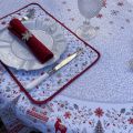 Nappe de fêtes rectangulaire placée en coton "Cervin" grise et rouge