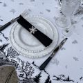 Nappe de fêtes ronde en coton "Jura" blanche et noire