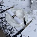 Christmas round tablecloth in cotton "Jura" white and black
