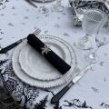 Nappe de fêtes rectangulaire placée en coton "Jura" blanche et noire