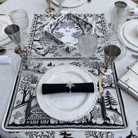 Set de table Jacquard "Lausanne" blanc et noir  Tissus Toselli, Nice