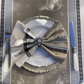 Jacquard table napkins "Vars" grey and beige  by Tissus Toselli