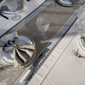 Chemin de table Jacquard "Vars" grise et lin Tissus Toselli