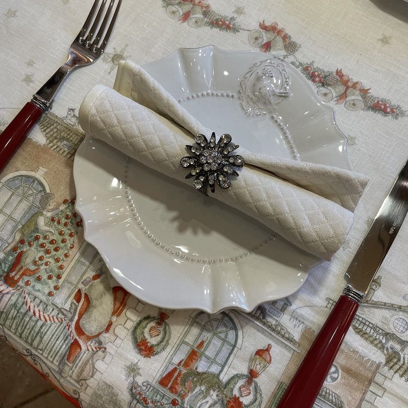 Set of 12 damask Jacquard table napkins "Croisillons" ecru