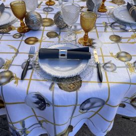 Tessitura Toscana Telerie, round linen tablecloth "Golden Jingle"