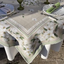 Square Jacquard tablecloth Magnolia by Tissus Toselli