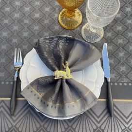 Set of 10 table napkins Sud Etoffe "Festif" grey and gold
