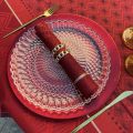 Nappe carrée Jacquard polyester "Festif" rouge et or et 4 serviettes assorties