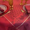 Square Jacquard polyester tablecloth "Festif" red and gold and 4 matching napkins