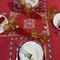 Set de table Jacquard "Plagne" rouge et chocolat  Tissus Toselli, Nice