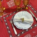 Jacquard tablecloth "Plagne" red , Tissus Toselli