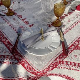 Webbed square table mat "Savoie" ecru and red