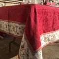 Rectangular damask jacquard tablecloth Delft red, bordure "Moustiers" red