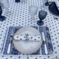 Nappe provençale ronde en coton "Bastide" blanche et bleue