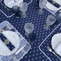 Nappe provençale ronde en coton "Bastide" bleu et blanc