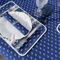 Nappe provençale ronde en coton "Avignon" bleu et blanc