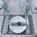 Nappe provençale ronde en coton "Bastide" gris et turquoise