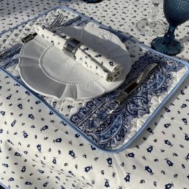 Rectangular tablecloth in cotton "Tradition" white and blue "Marat d'Avignon"
